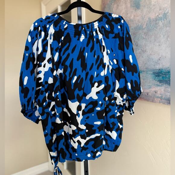Calvin Klein Abstract Cotton Blouse in Black and Blue Women’s size 2x Plus - Picture 5 of 6